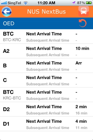 NUS NextBus screenshot 2