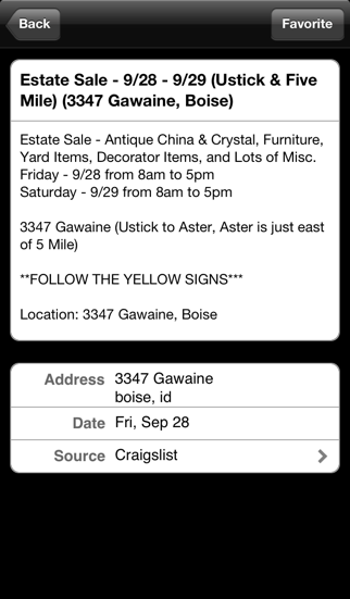 garage sales by map iphone screenshot 2
