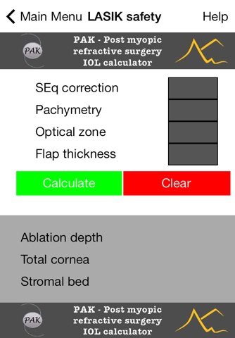 Post myopic refractive surgery IOL Calculator and Calculator of safety parameters for LASIK screenshot 4