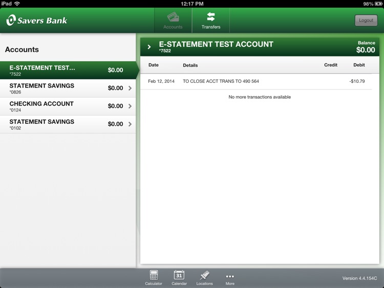 Savers Bank Mobile Banking for the iPad
