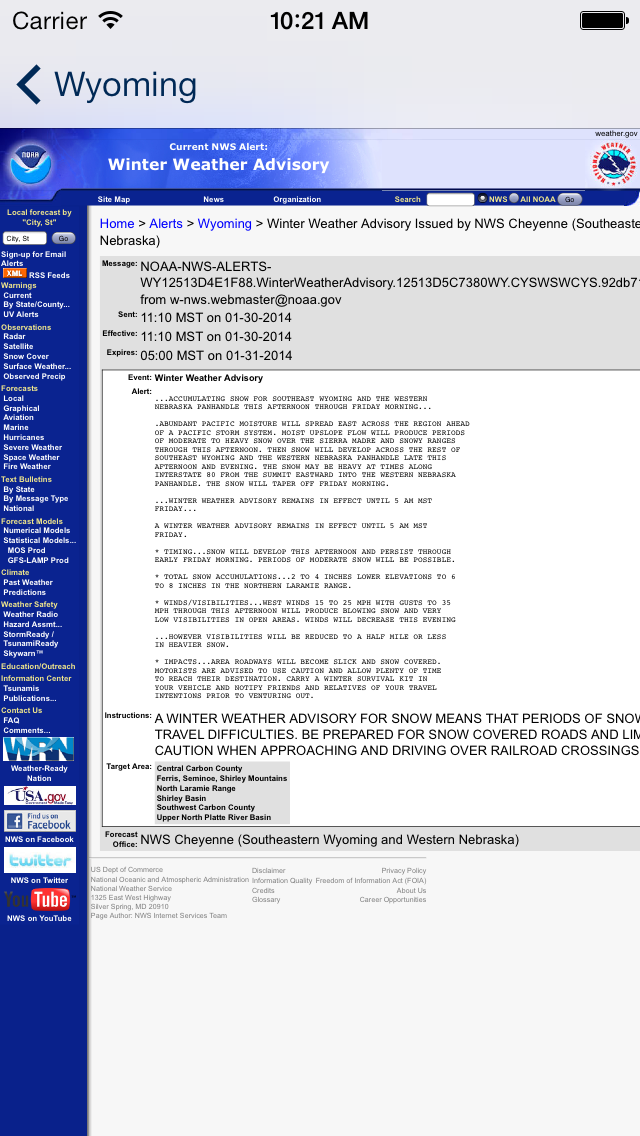 Severe Weather from NOAA/NWS Screenshot