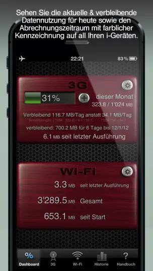 Screenshot von Download Meter Für WLAN & Mobiles Internet (3G/4G/LTE/EDGE/Wi-Fi)- Behalten Sie Ihren Datentarif Im Auge! auf dem iPhone 1