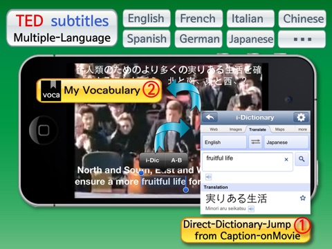 AVDic Player for iPad  ( ALL-IN-1 Language Learning.. with.. subtitles/txt/pdf reader, mp3/movies/music player, ted talks, vocabulary, free ted live music download, english dictionary & translator for spanish,french,chinese, etc. Learn english ! ) screenshot 3