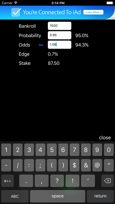 Kelly Calculator iPhone screenshot