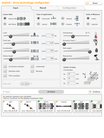 drylin® drive system configurator screenshot 2