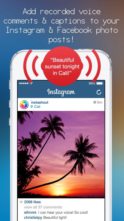 InstaShout +  Add recorded voice comments, narration & voiceover to yr IG and FB photo pic posts!