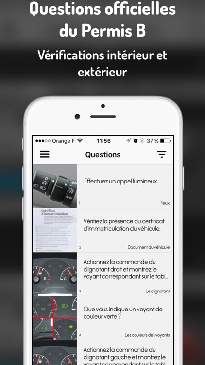 Permis B : Questions du code de la route et du permis de conduire (vérification intérieur et extérieur)