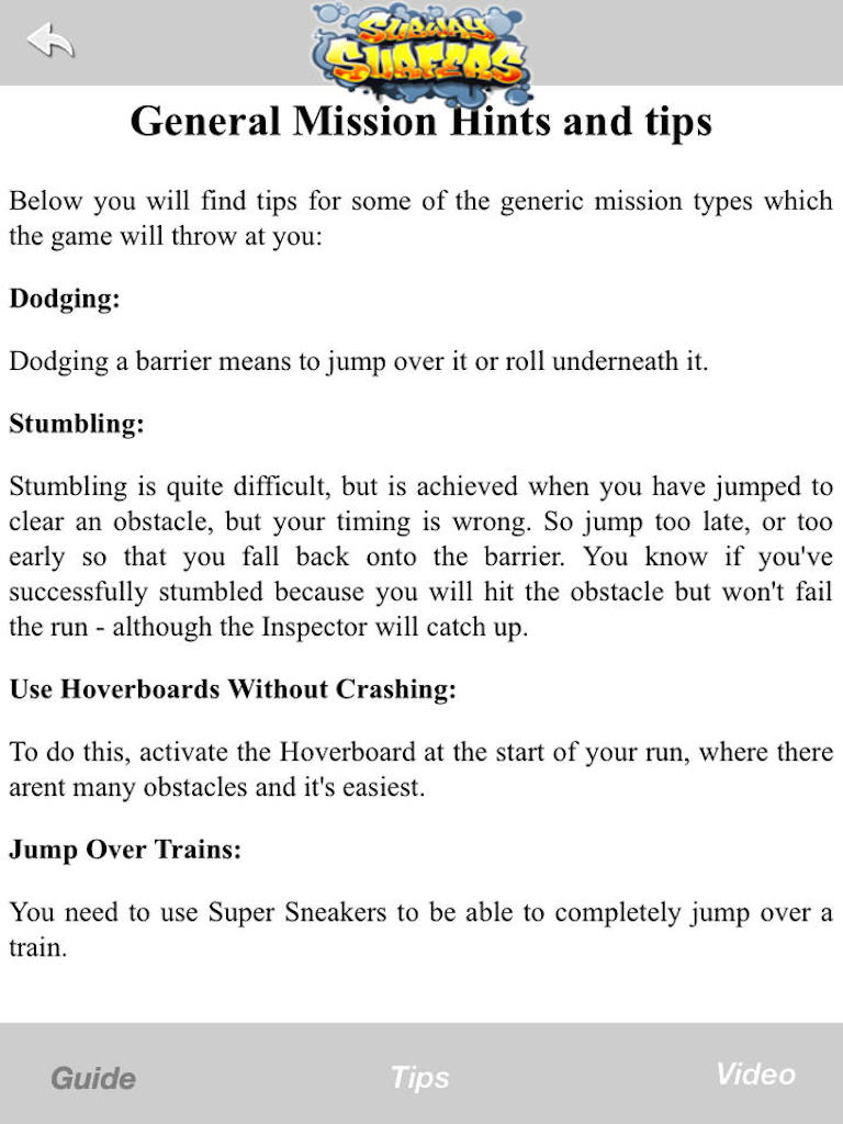 Cheats & Tips, Video & Guide for Subway Surfers Game.