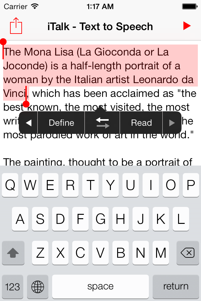 iTalk - Convert Text to Speech - Written Words to Voice