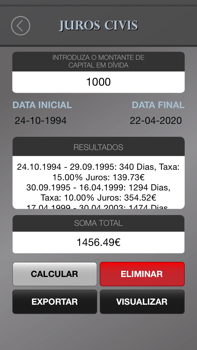 Screenshot #2 pour Cálculo de Juros Portugueses (Civil, Comercial, Fixo)