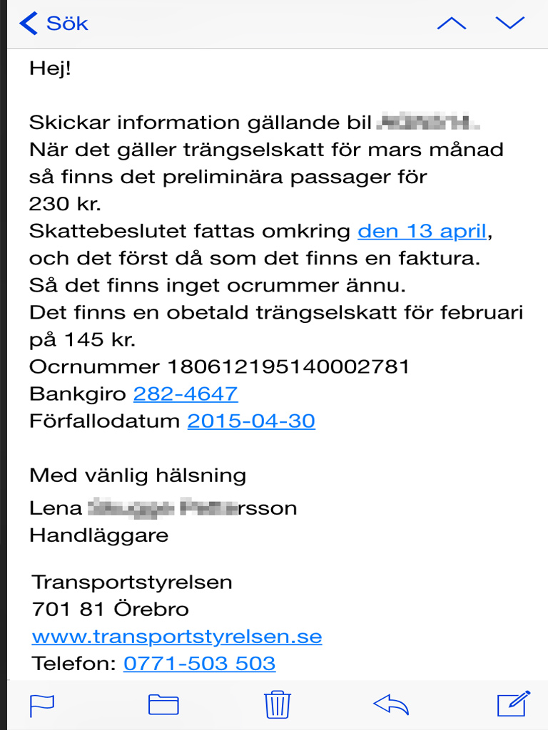 Trängselskatt Automatisk påminnelse