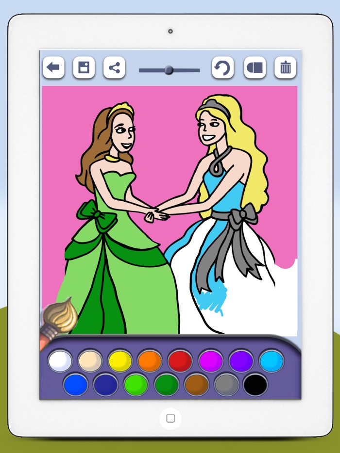 Paint princesses game for girls to color beautiful ballgowns with the finger