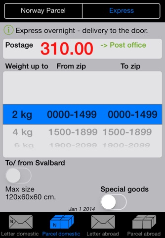 Norwegian Postage Calculator screenshot 2