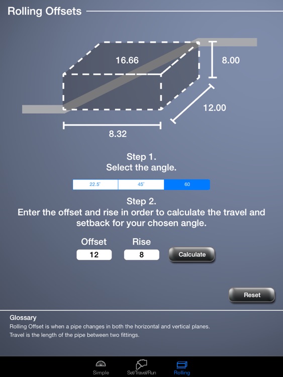 Pipe Offset Calculator for iPad