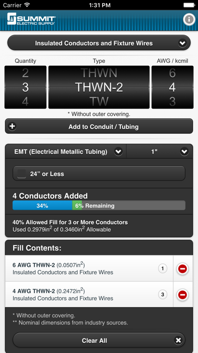 Conduit Fill Tracker iPhone screenshot 2 - Utilities app