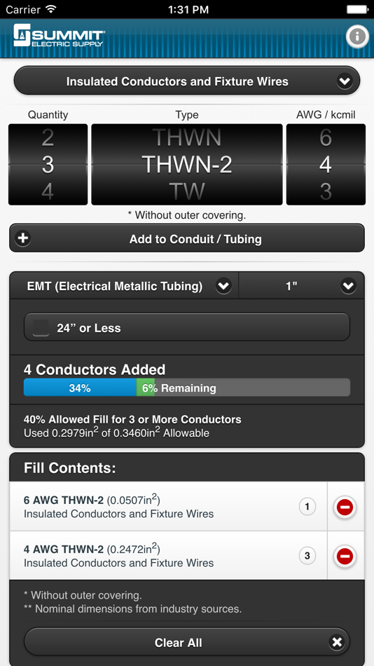 #2. Conduit Fill Tracker (iOS) 由: Summit Electric Supply