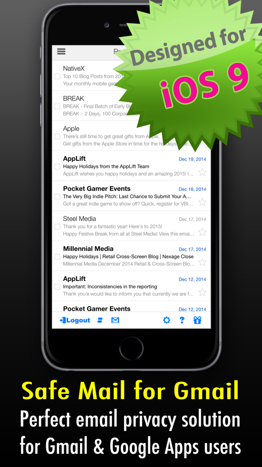 #1. Safe Mail for Gmail Free : secure and easy email mobile app with Touch ID to access multiple Gmail and Google Apps inbox accounts (iOS) 由: MinhMobileDev