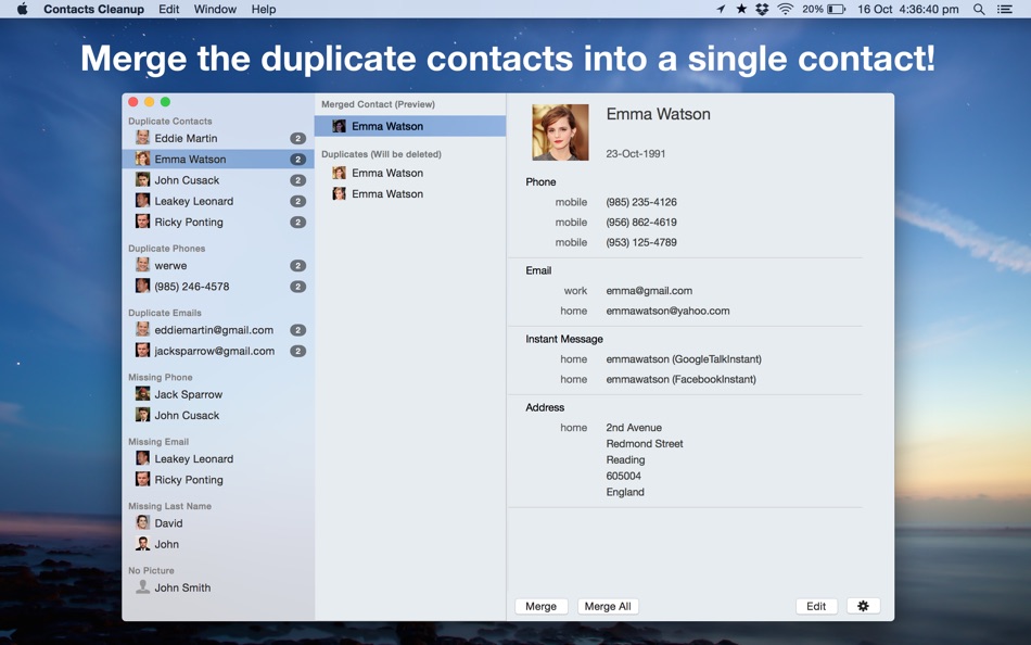 #1. Contacts Cleanup for Mac OS X (macOS) 作者: Aravindhan Parasuram
