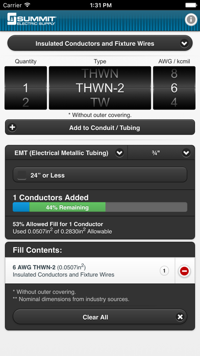 Conduit Fill Tracker iPhone screenshot 1 - Utilities app