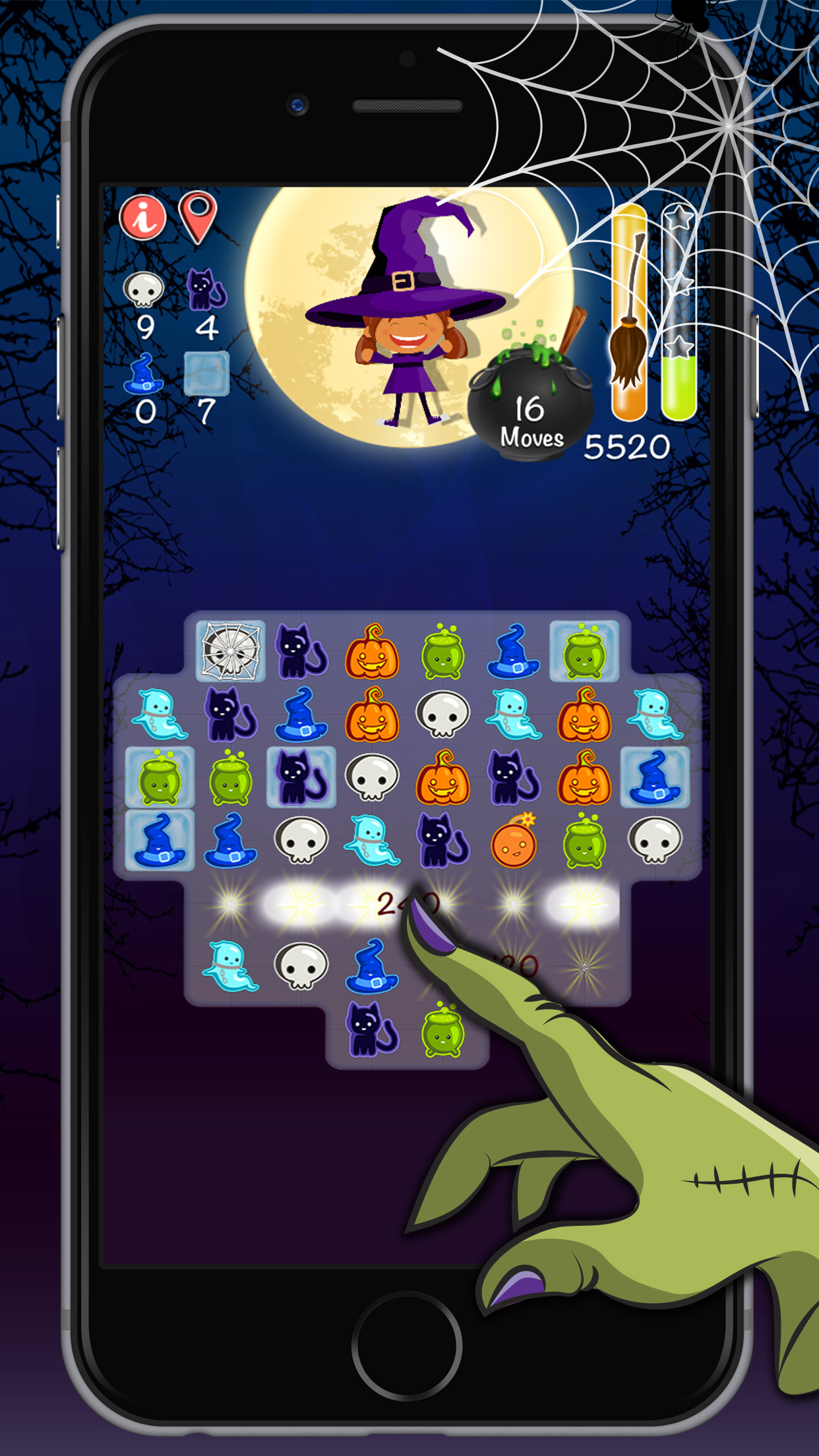 Cats & witches Halloween crush bubble game of zombies screenshot 3