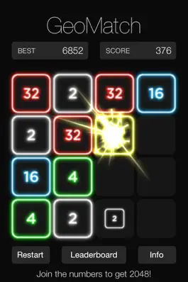 Game screenshot GeoMatch - 2048 experience with glowing neon particle explosions apk