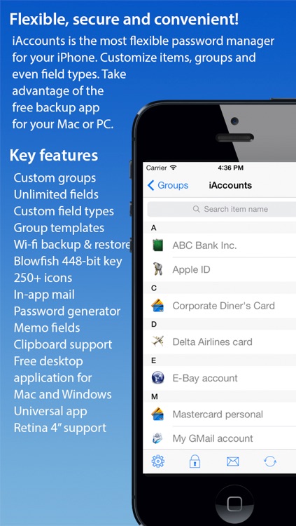iAccounts password manager- free backup application included