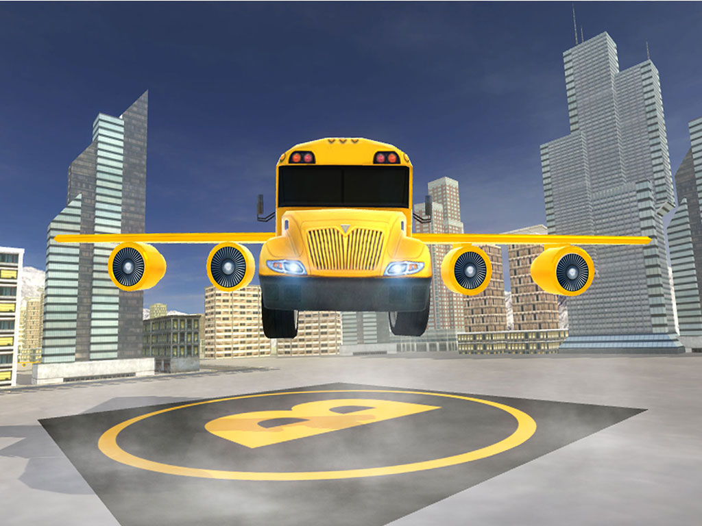 Flying School bus simulator 3D free - school kids