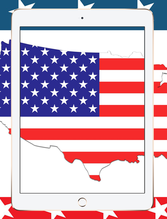 50 US States Map Capital Cities and Flags American