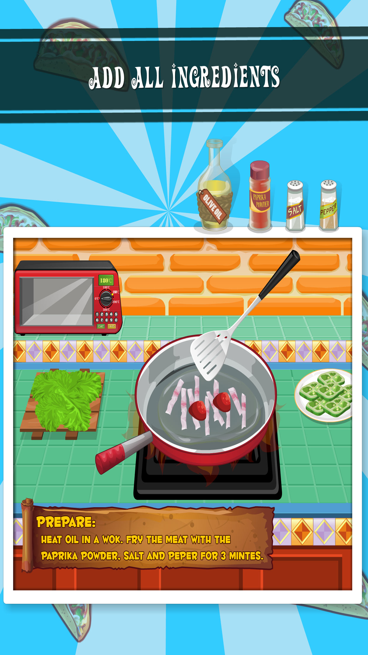 Tessa’s Taco’s – learn how to bake your taco’s in this cooking game for kids