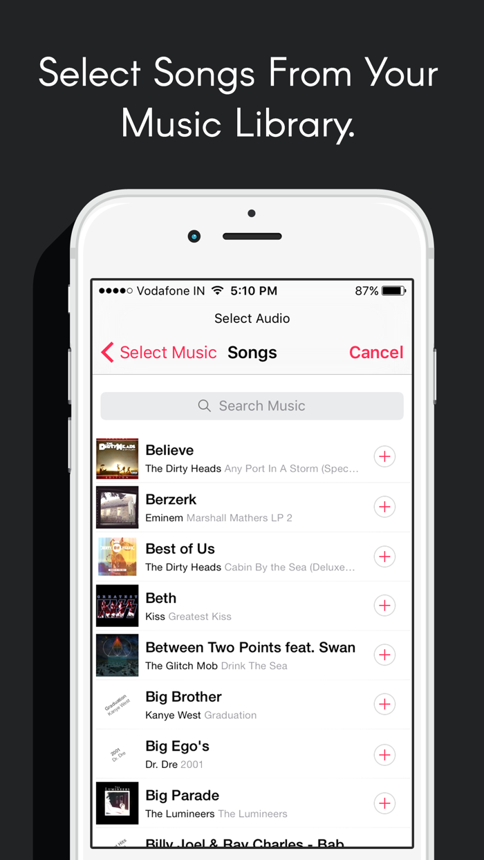 Add Videos to Music - Merge background audio movie maker and video editor free