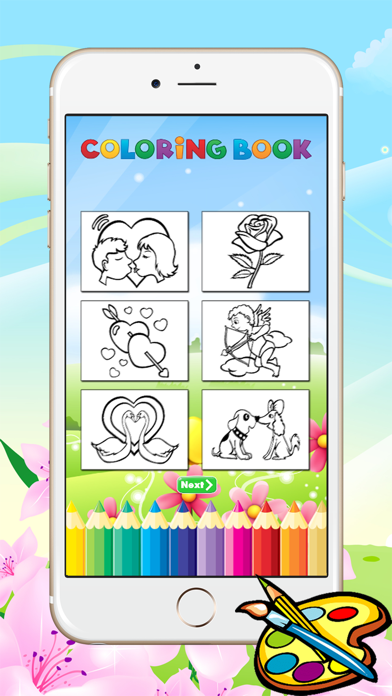 Valentine Day Coloring Book - All In 1 Drawing, Paint And Color Games HD For Good Kid iPhone screenshot