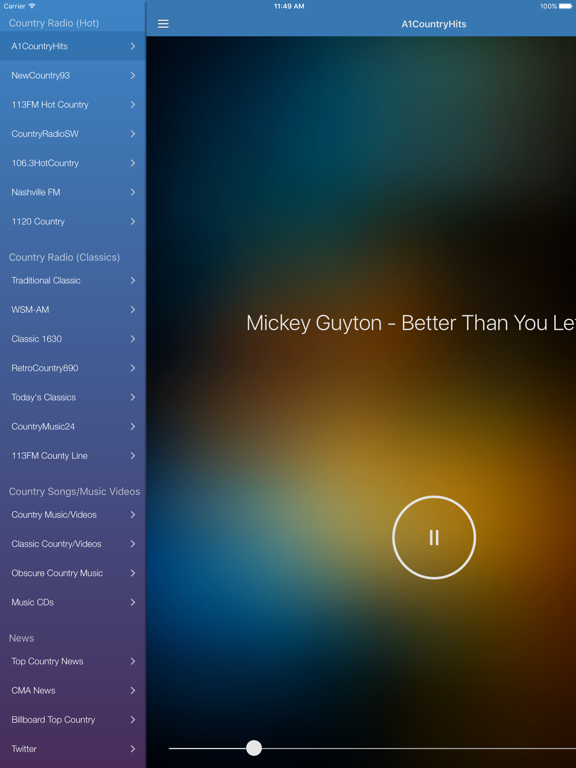 Country Music Free - Songs, Radio, Music Videos & News iPad screenshot 1 - Music app