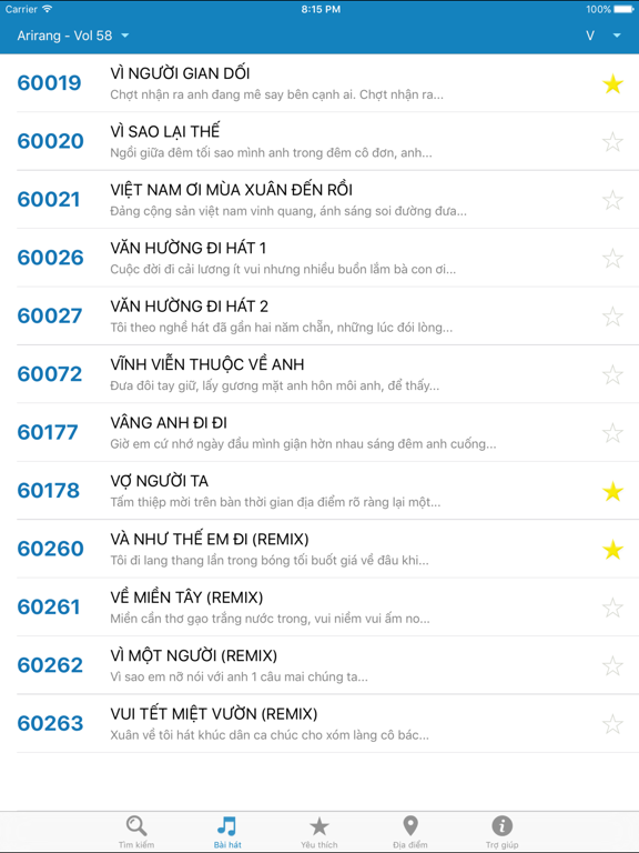 Screenshot #6 pour Karaoke Mobile - Tìm mã số bài hát 5, 6 số karaoke Arirang, MusicCore