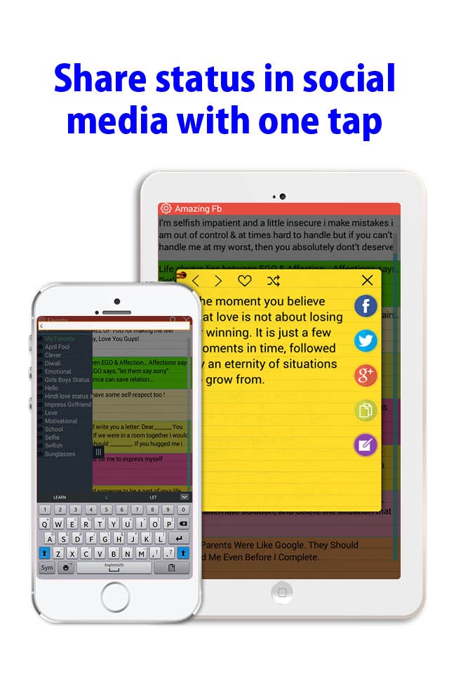 Status and quotes for FB, Whatsapp and Twitter, soStatus - one tap posting on social media screenshot 2