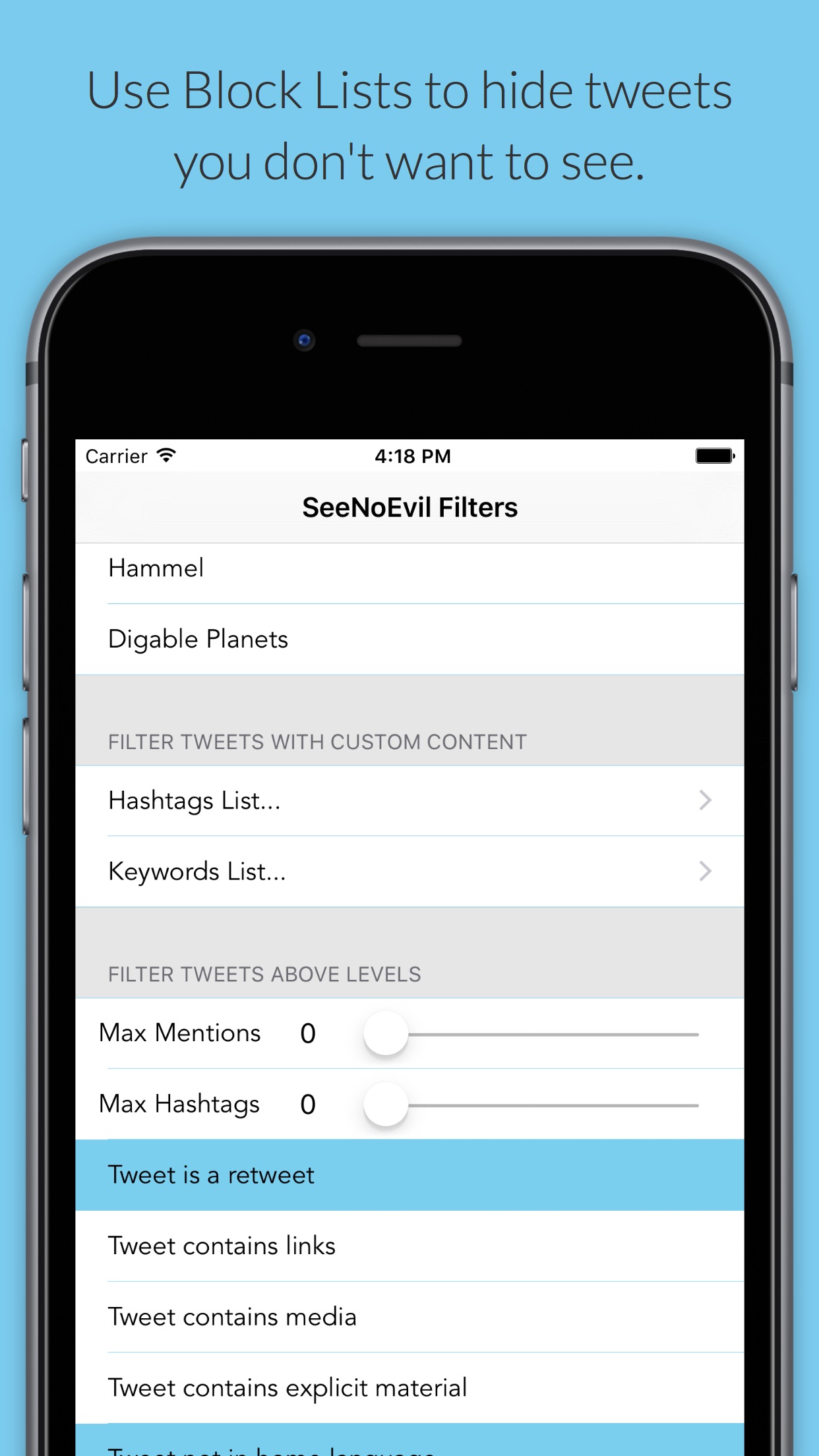 Screenshot 2 of SeeNoEvil for Twitter