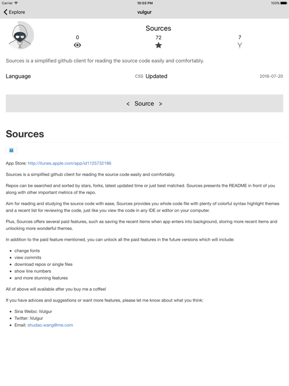 Screenshot #5 pour Sources - Simple code viewer for Github