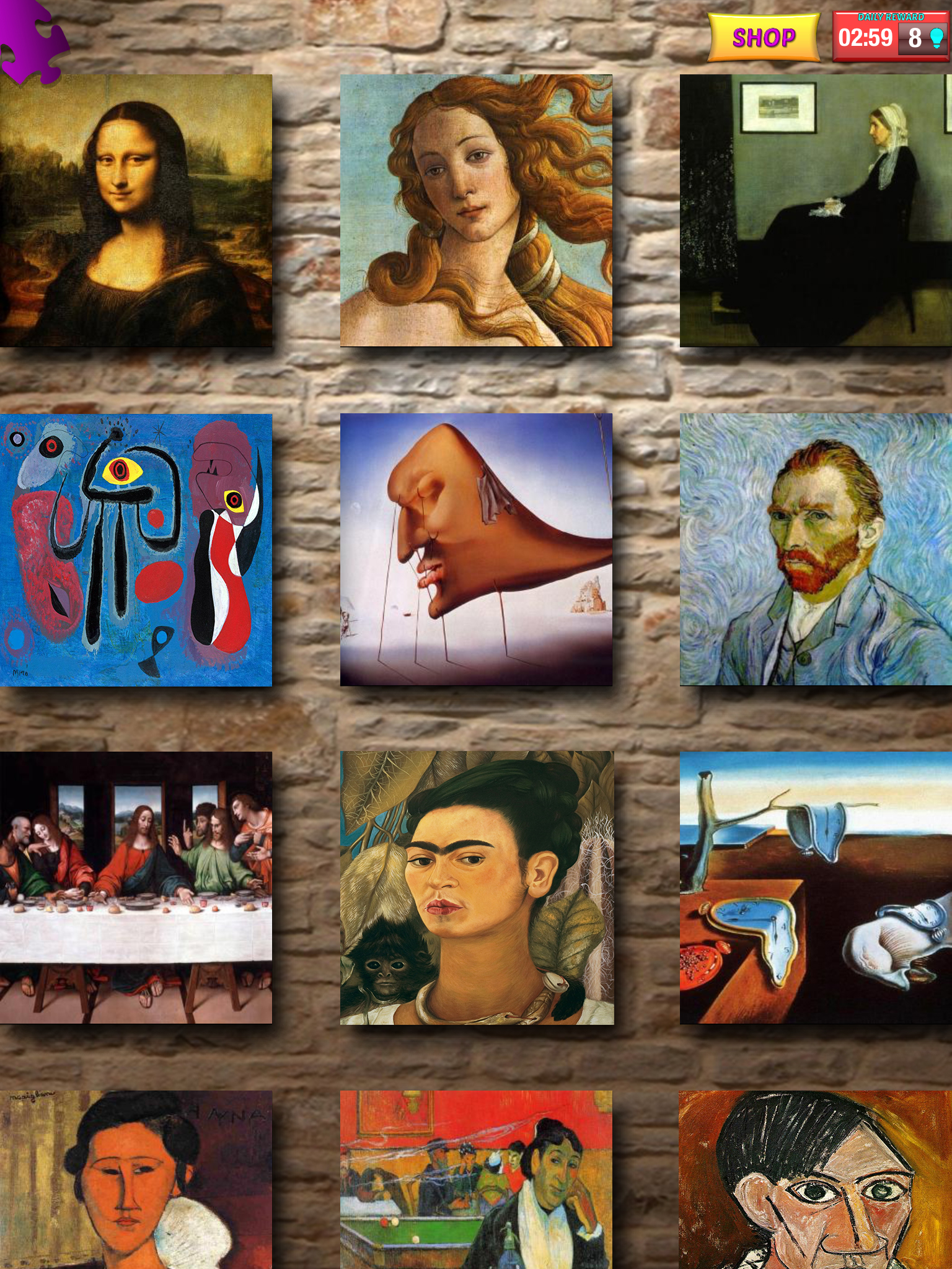 Famous Paintings Jigsaw Puzzle Game – Free Art Games for Kids to Train Your Brain