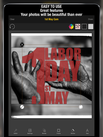 Screenshot #6 pour 1er Mai Caméra Fête des Travailleurs Editeur d'image – Ajout texte et autocollants sur photos