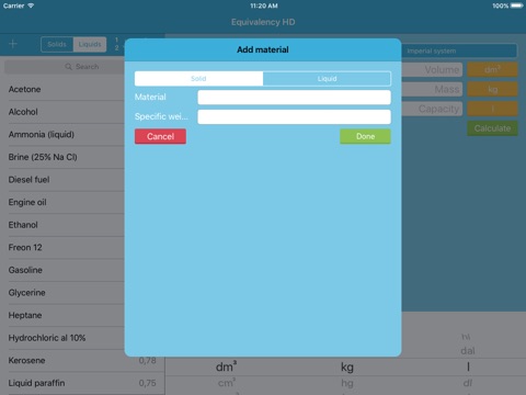 Equivalency HD - Weight Volume Capacity screenshot 2