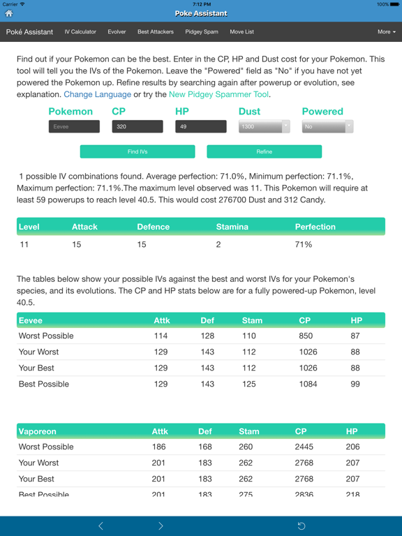 Screenshot #5 pour Poke Assistant for Pokemon Go - CP & IV Calculator,Best attacker,Evolver App