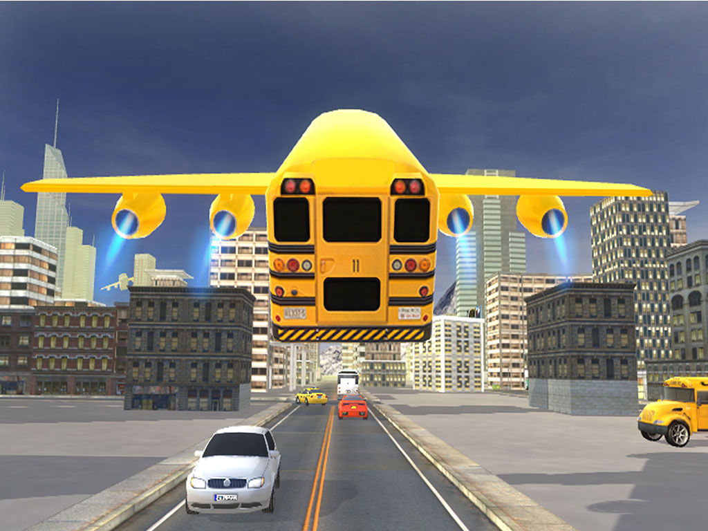 Flying School bus simulator 3D free - school kids