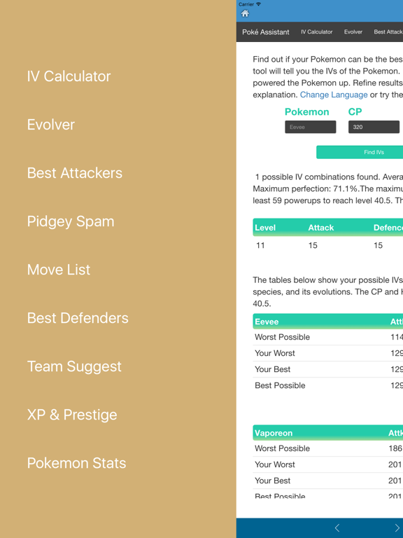 Screenshot #6 pour Poke Assistant for Pokemon Go - CP & IV Calculator,Best attacker,Evolver App