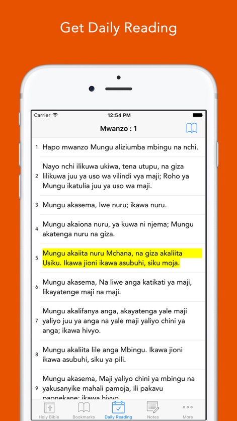 Swahili Bible: Easy to use Biblia Takatifu app for daily offline Bible book reading - swahili-bible-daily-reading-screen