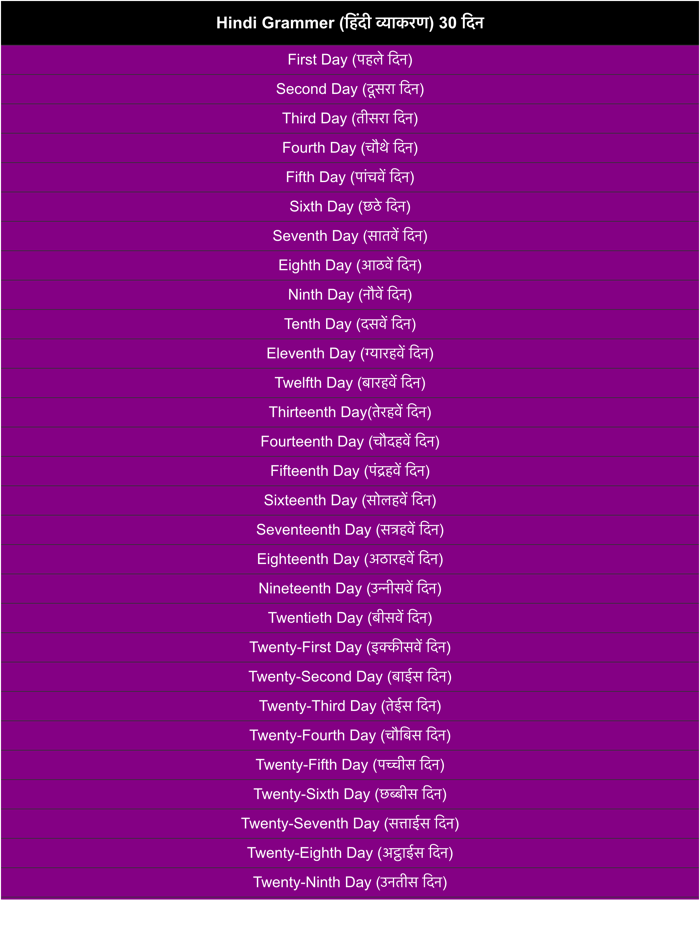 hindi grammar in 30 days