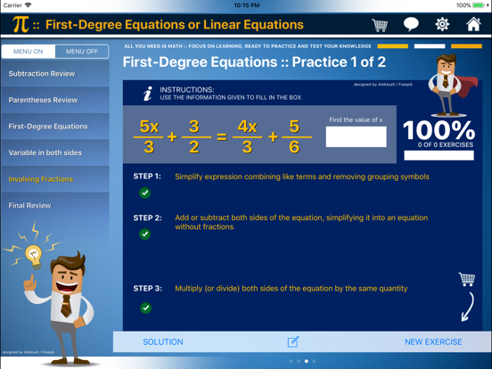 First Degree Equation : ax+b=c iPad screenshot