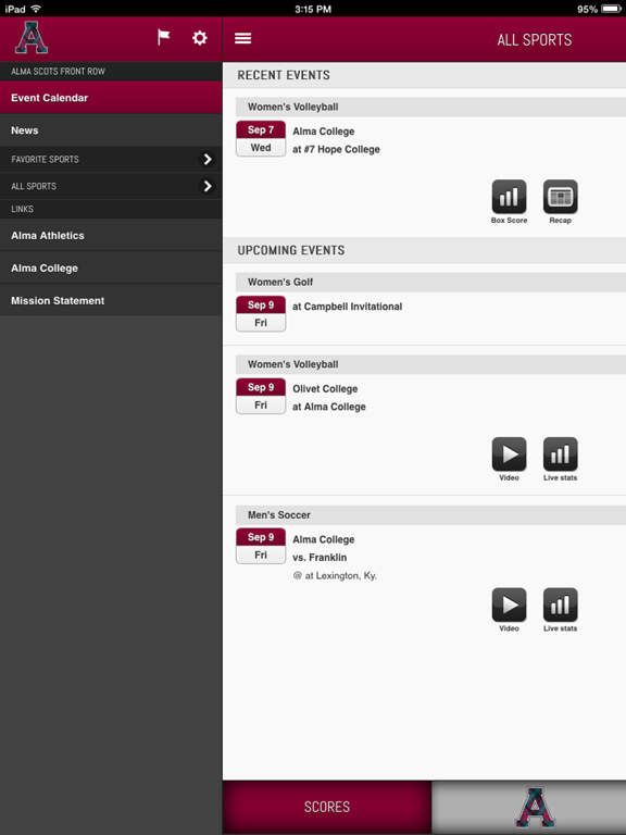 Alma Scots Front Row iPad screenshot 4 - Sports app
