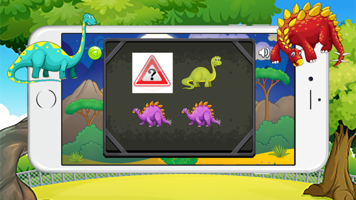 Cute dinosaurs remembering IQ matching games for kids