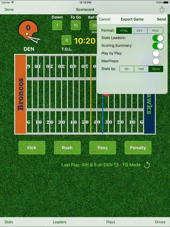 iTouchdown Football Scoring iPad screenshot 5 - Sports app