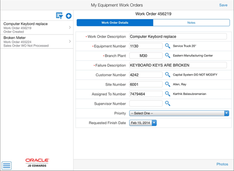 Create Work Order Tablet for JDE E1 screenshot 2