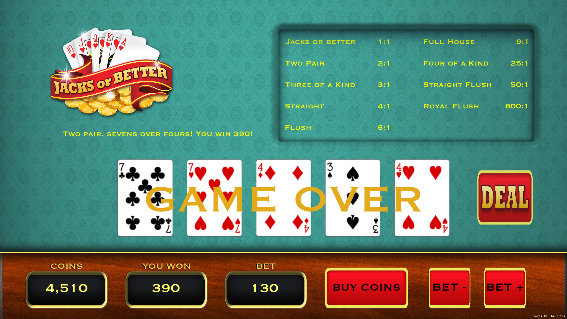 Video Poker ( Jacks or Better) screenshot 14